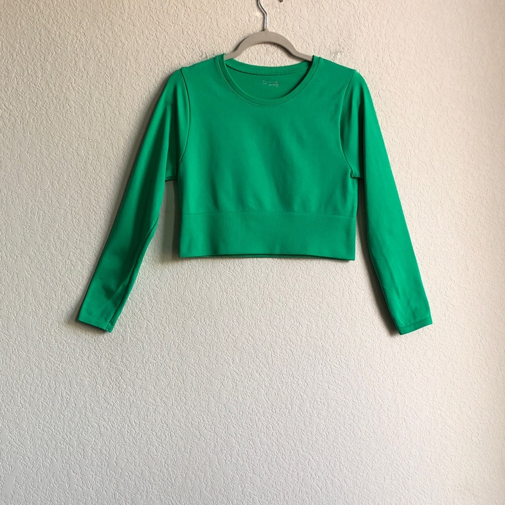 Aerie Green Long Sleeve Crop Top Athletic Workout Seamless Large